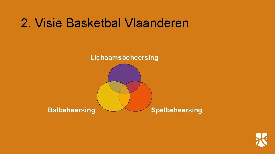 2. Visie Basketbal Vlaanderen Lichaamsbeheersing Balbeheersing Spelbeheersing 