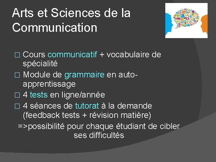 Arts et Sciences de la Communication Cours communicatif + vocabulaire de spécialité � Module