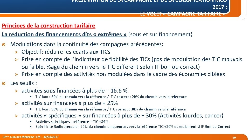 PRÉSENTATION DE LA CAMPAGNE ET DE LA CLASSIFICATION MCO 2017 : LE VOLET «