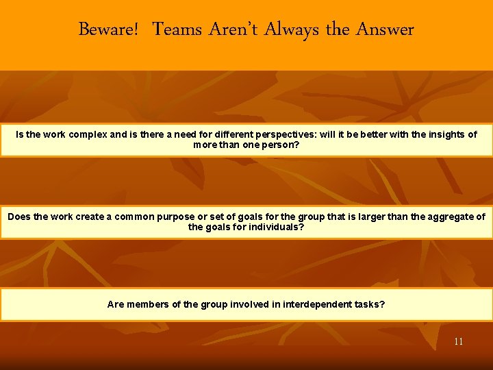 Beware! Teams Aren’t Always the Answer Is the work complex and is there a