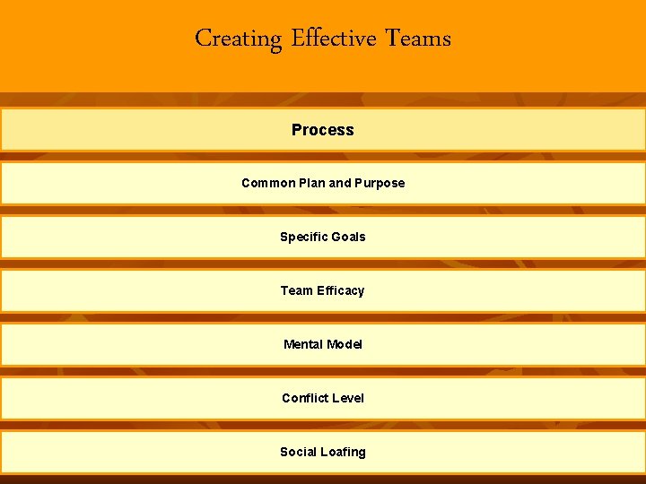Creating Effective Teams Process Common Plan and Purpose Specific Goals Team Efficacy Mental Model