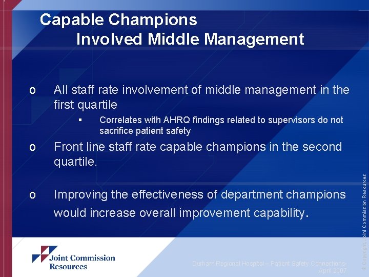 Capable Champions Involved Middle Management All staff rate involvement of middle management in the