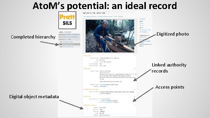 Ato. M’s potential: an ideal record Completed hierarchy Digitized photo Linked authority records Access