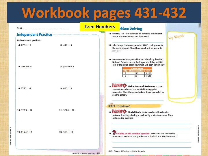 Workbook pages 431 -432 Even Numbers 