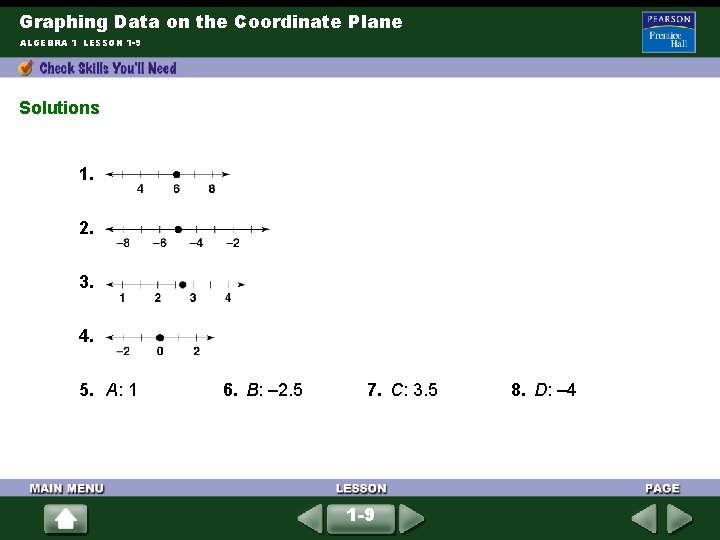 Graphing Data on the Coordinate Plane ALGEBRA 1 LESSON 1 -9 Solutions 1. 2. Graphing Data on the Coordinate Plane ALGEBRA 1 LESSON 1 -9 Solutions 1. 2.