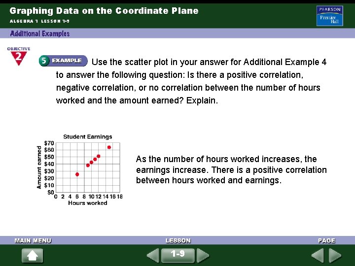 Graphing Data on the Coordinate Plane ALGEBRA 1 LESSON 1 -9 Use the scatter Graphing Data on the Coordinate Plane ALGEBRA 1 LESSON 1 -9 Use the scatter