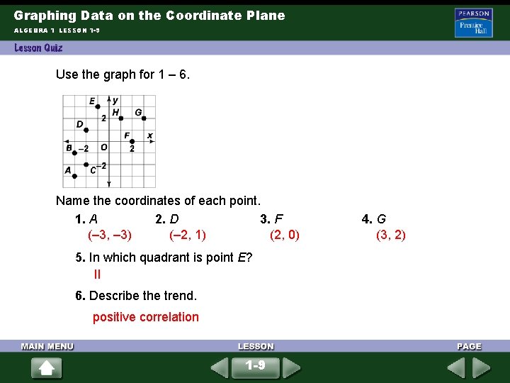 Graphing Data on the Coordinate Plane ALGEBRA 1 LESSON 1 -9 Use the graph Graphing Data on the Coordinate Plane ALGEBRA 1 LESSON 1 -9 Use the graph