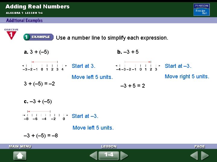 Adding Real Numbers ALGEBRA 1 LESSON 1 -4 Use a number line to simplify Adding Real Numbers ALGEBRA 1 LESSON 1 -4 Use a number line to simplify