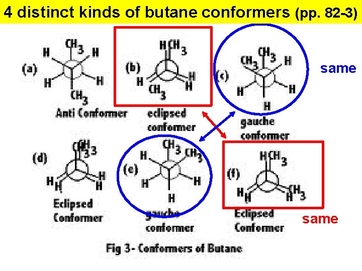 4 distinct kinds of butane conformers (pp. 82 -3) same 4 distinct kinds of butane conformers (pp. 82 -3) same