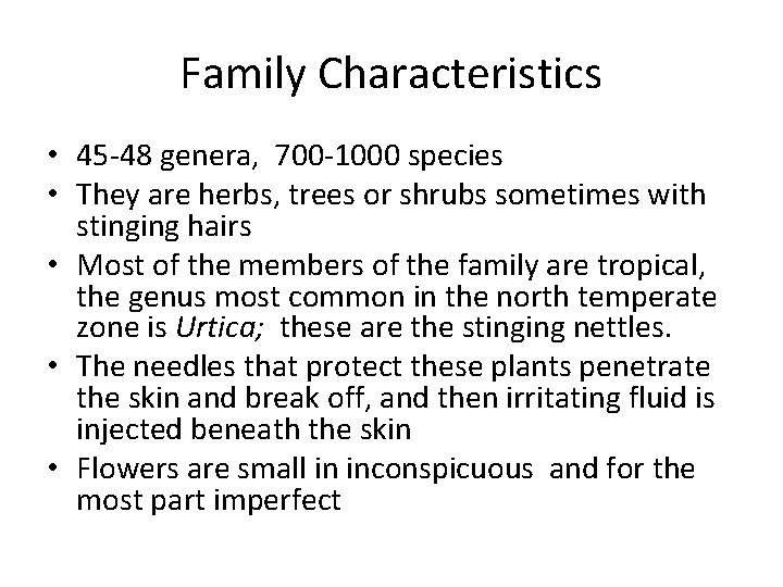 Family Characteristics • 45 -48 genera, 700 -1000 species • They are herbs, trees