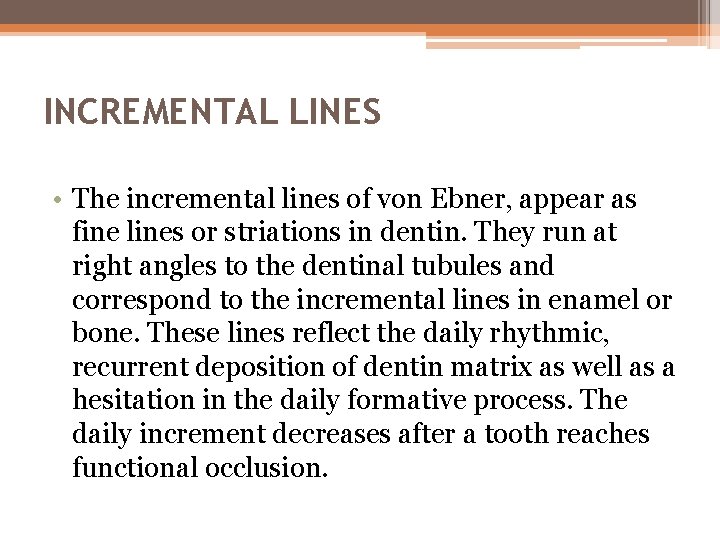 INCREMENTAL LINES • The incremental lines of von Ebner, appear as fine lines or