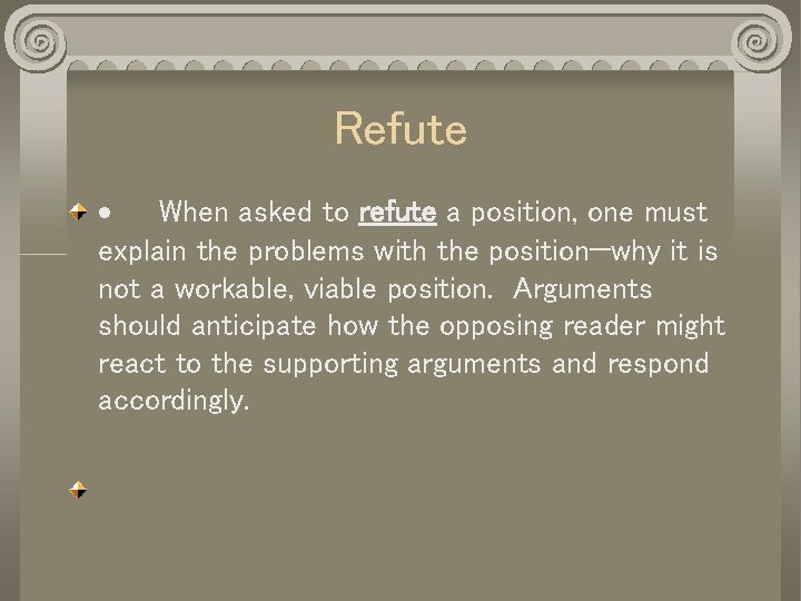 Refute · When asked to refute a position, one must explain the problems with