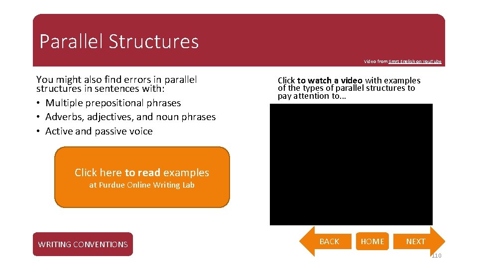 Parallel Structures Video from Smrt English on You. Tube You might also find errors