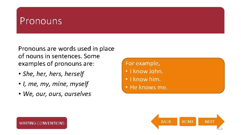 Pronouns are words used in place of nouns in sentences. Some examples of pronouns