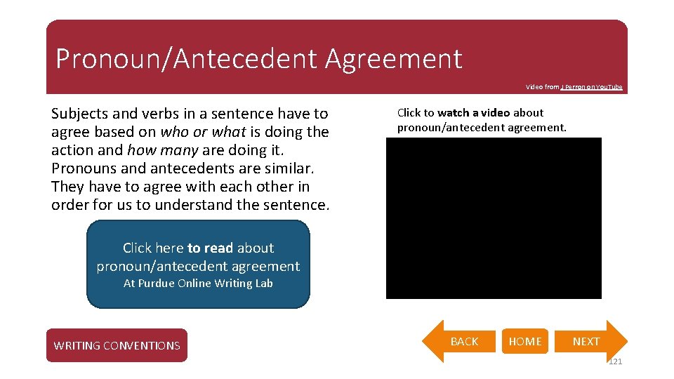 Pronoun/Antecedent Agreement Video from J Perron on You. Tube Subjects and verbs in a