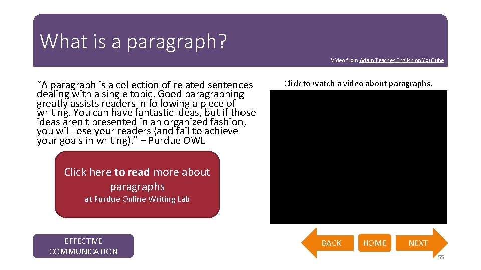 What is a paragraph? Video from Adam Teaches English on You. Tube “A paragraph