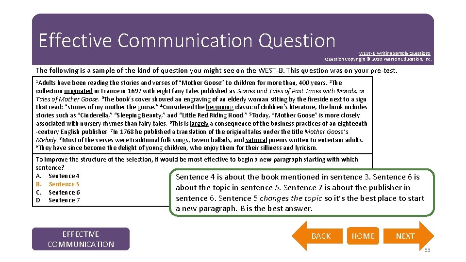 Effective Communication Question WEST-B Writing Sample Questions Question Copyright © 2010 Pearson Education, Inc.