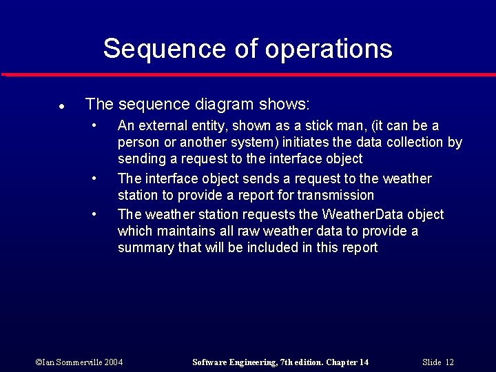 Sequence of operations l The sequence diagram shows: • • • An external entity, Sequence of operations l The sequence diagram shows: • • • An external entity,