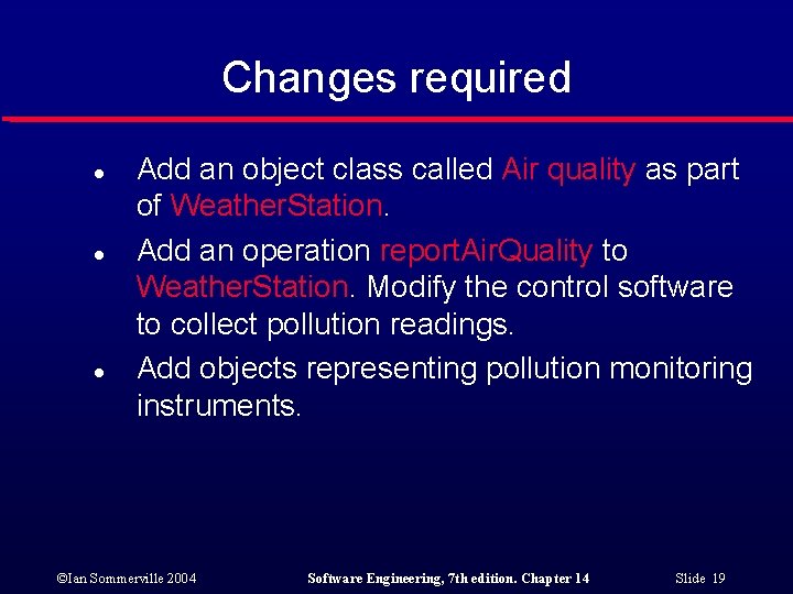 Changes required l l l Add an object class called Air quality as part Changes required l l l Add an object class called Air quality as part