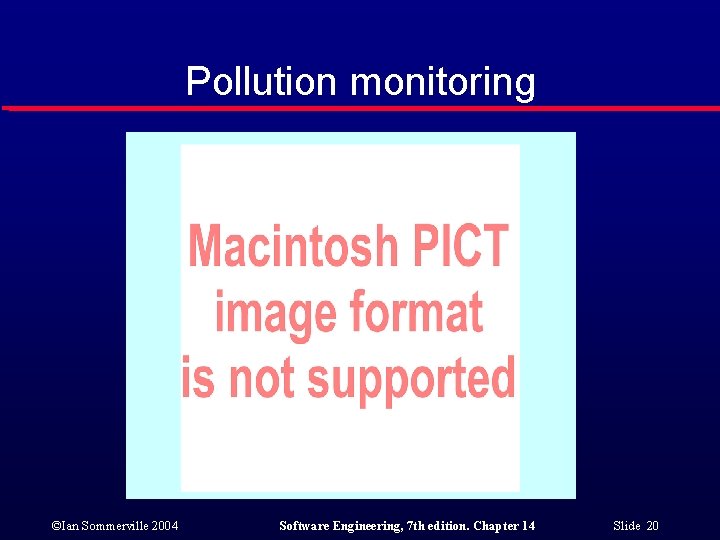 Pollution monitoring ©Ian Sommerville 2004 Software Engineering, 7 th edition. Chapter 14 Slide 20 Pollution monitoring ©Ian Sommerville 2004 Software Engineering, 7 th edition. Chapter 14 Slide 20