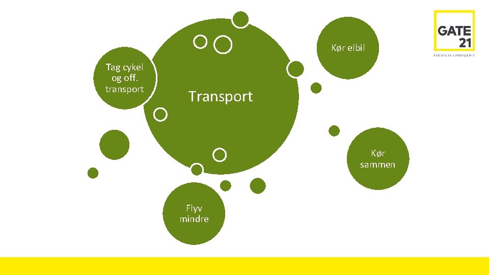 Kør elbil Tag cykel og off. transport Transport Kør sammen Flyv mindre 