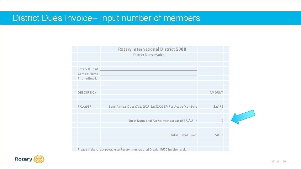 District Dues Invoice– Input number of members Rotary International District 5000 District Dues Invoice