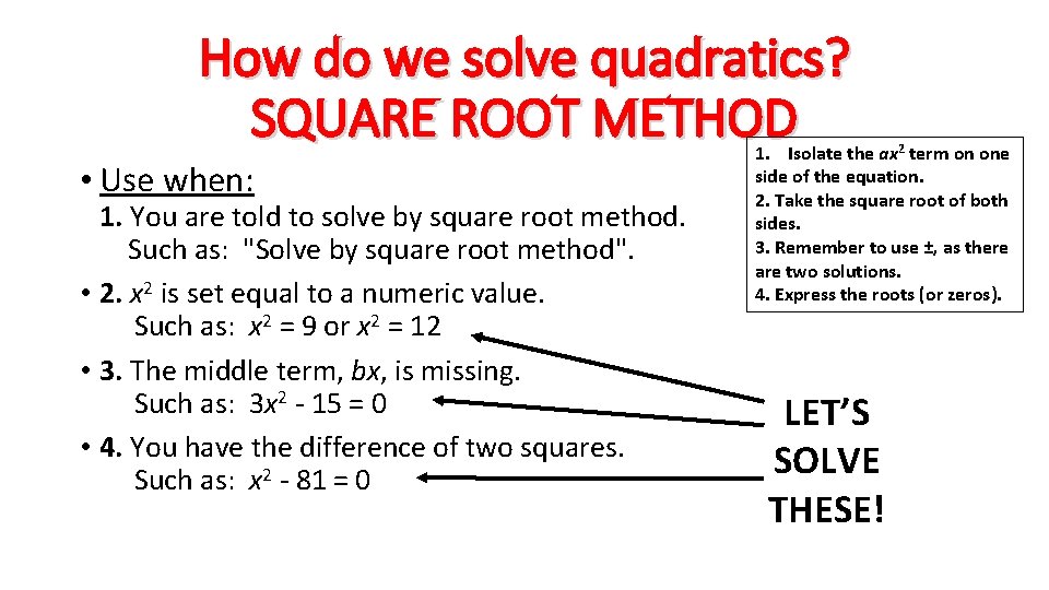 Algebra EOC Boost Camp Quadratic Equations with Mr
