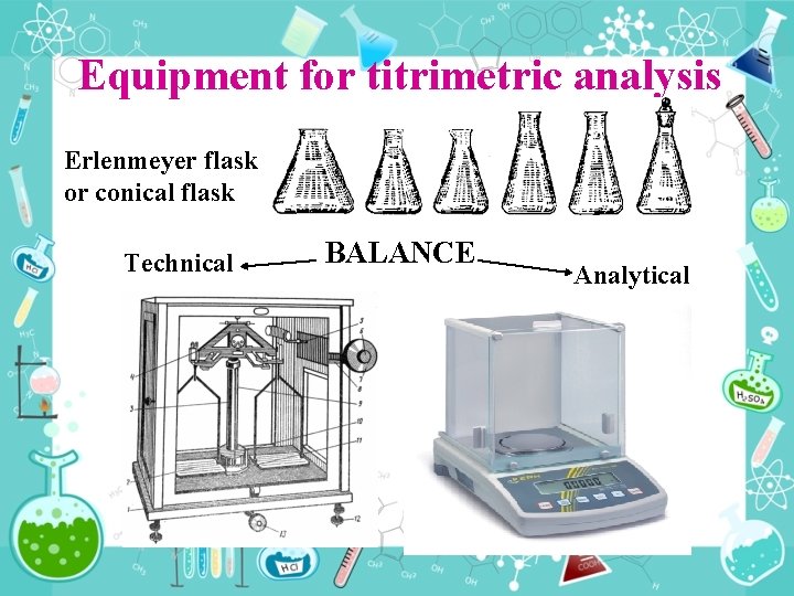 Equipment for titrimetric analysis Erlenmeyer flask or conical flask Technical BALANCE Analytical Equipment for titrimetric analysis Erlenmeyer flask or conical flask Technical BALANCE Analytical