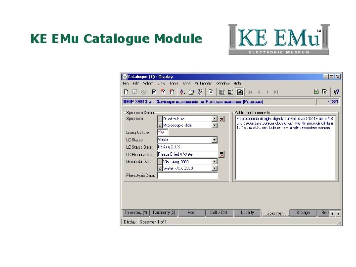 KE EMu Catalogue Module 