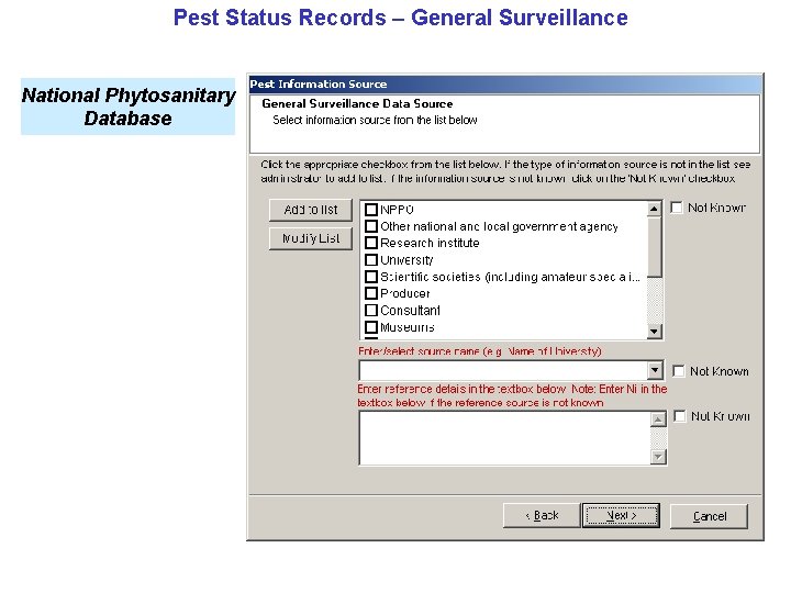 Pest Status Records – General Surveillance National Phytosanitary Database 