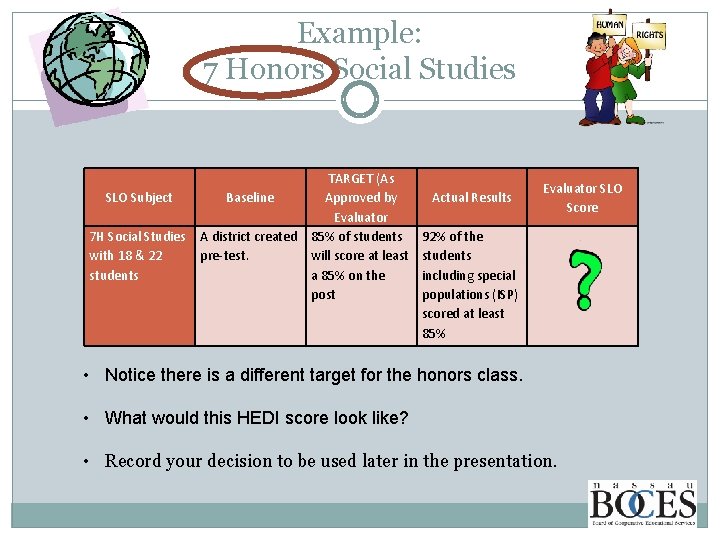 Example: 7 Honors Social Studies SLO Subject 7 H Social Studies with 18 &