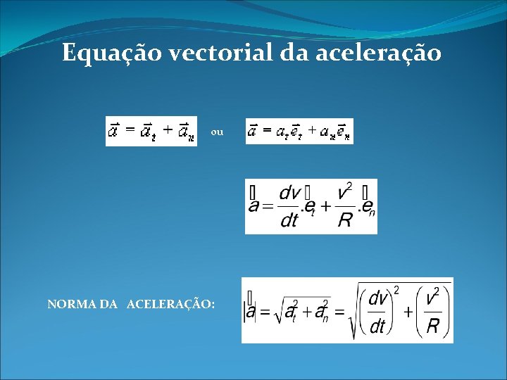 Equação vectorial da aceleração ou NORMA DA ACELERAÇÃO: 
