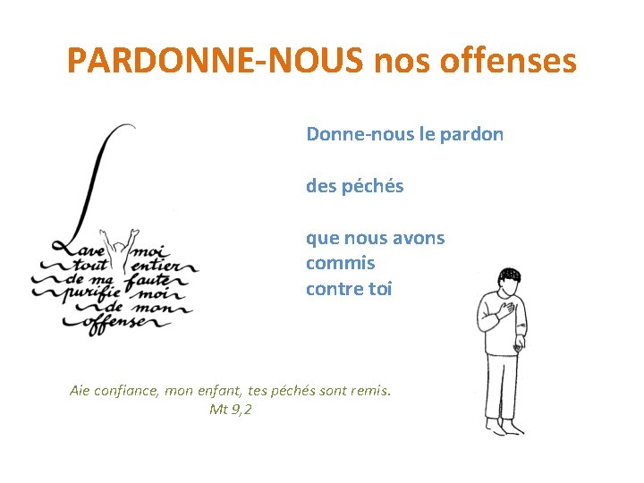 PARDONNE-NOUS nos offenses Donne-nous le pardon des péchés que nous avons commis contre toi