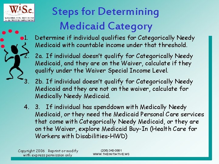 1. Steps for Determining Medicaid Category Determine if individual qualifies for Categorically Needy Medicaid