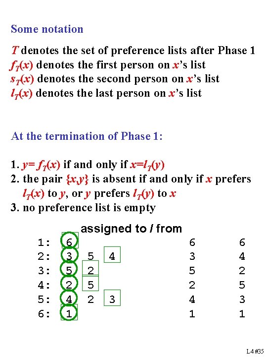 Some notation T denotes the set of preference lists after Phase 1 f. T(x)