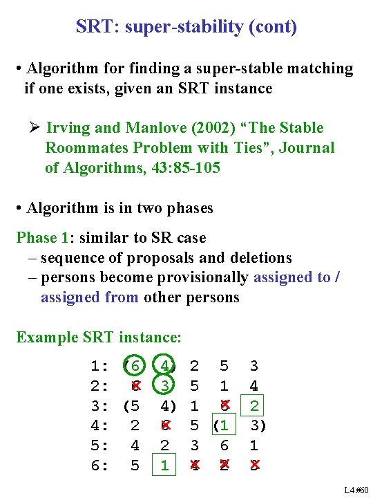 SRT: super-stability (cont) • Algorithm for finding a super-stable matching if one exists, given