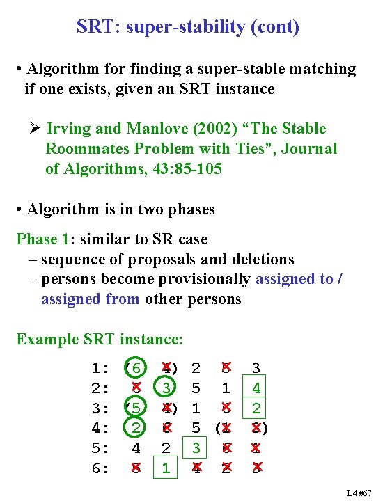 SRT: super-stability (cont) • Algorithm for finding a super-stable matching if one exists, given