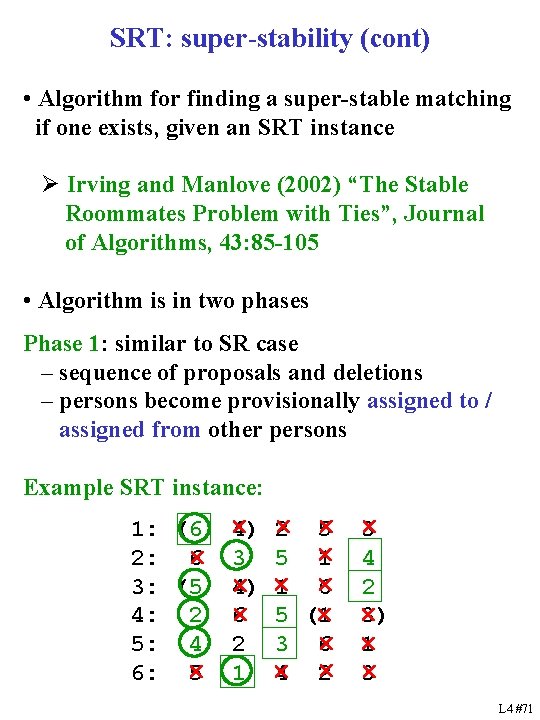 SRT: super-stability (cont) • Algorithm for finding a super-stable matching if one exists, given