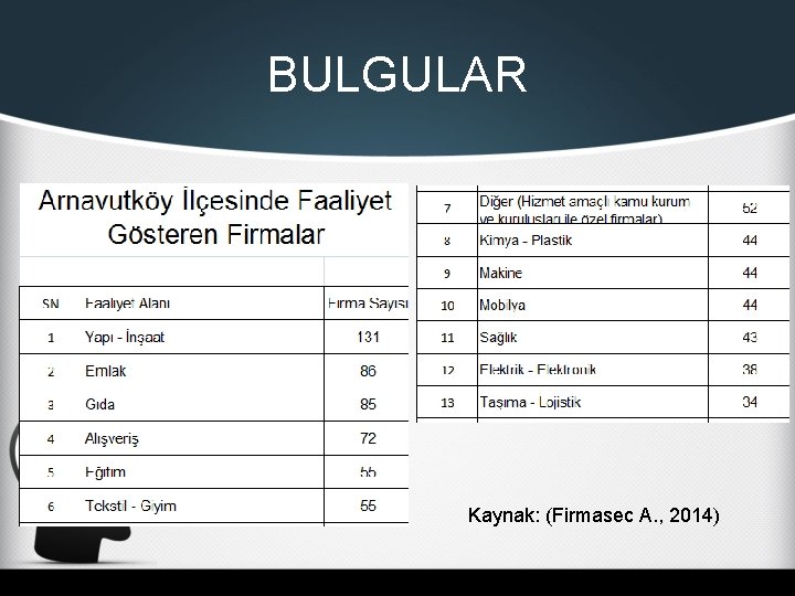 BULGULAR Kaynak: (Firmasec A. , 2014) 