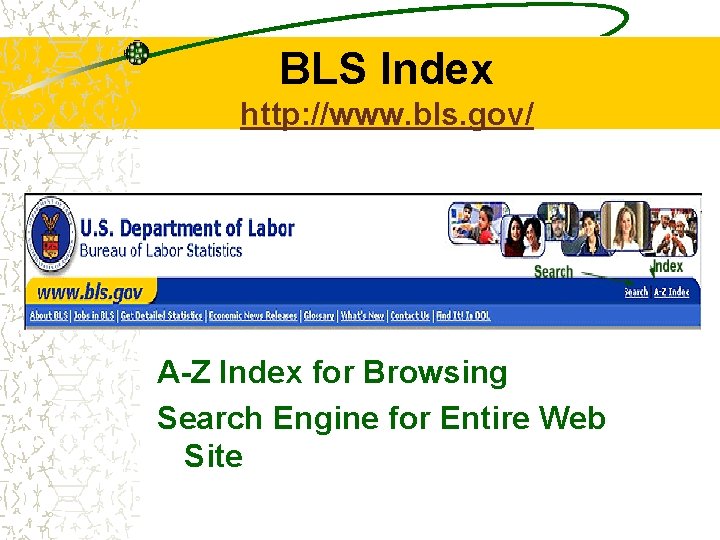 BLS Index http: //www. bls. gov/ A-Z Index for Browsing Search Engine for Entire