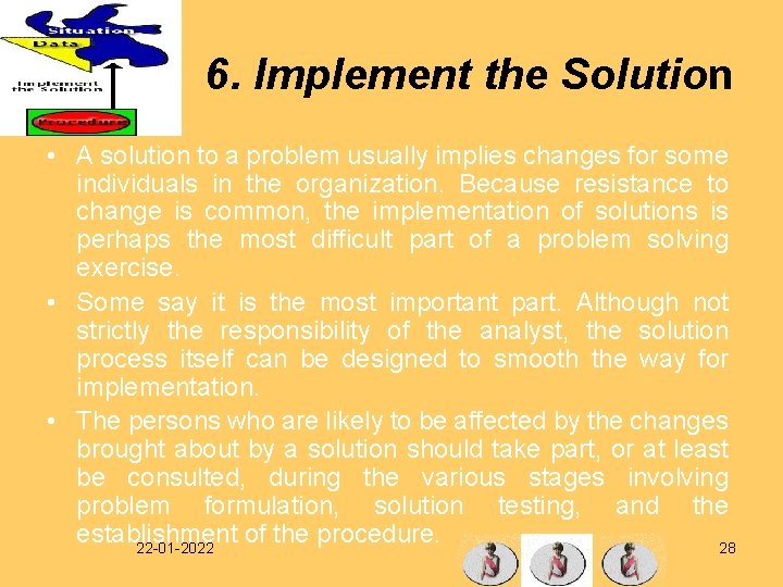 6. Implement the Solution • A solution to a problem usually implies changes for