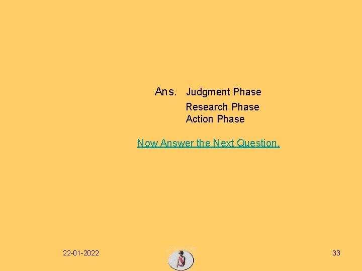 Ans. Judgment Phase Research Phase Action Phase Now Answer the Next Question. 22 -01