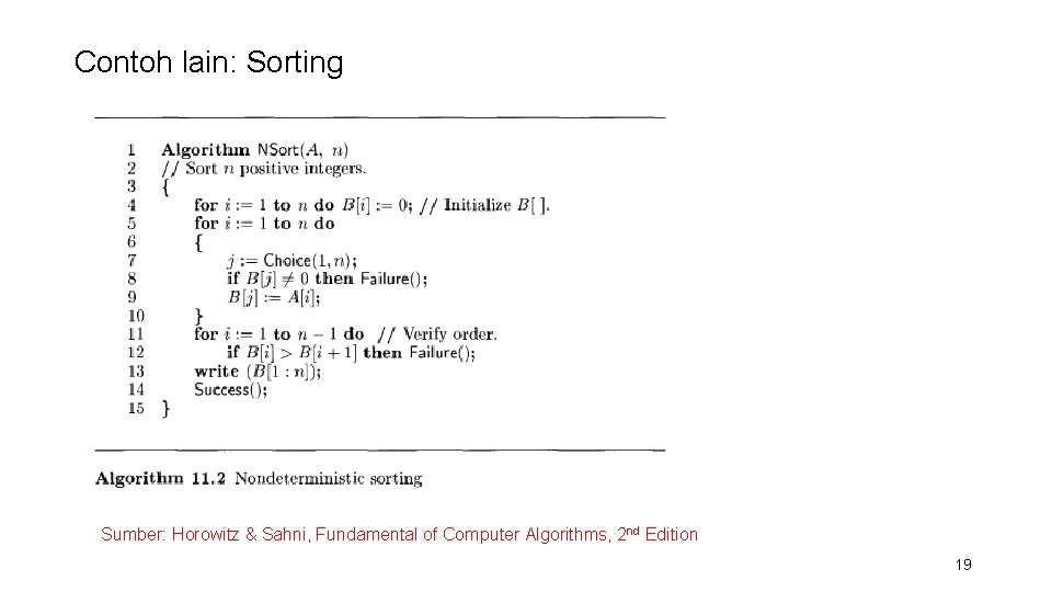 Contoh lain: Sorting Sumber: Horowitz & Sahni, Fundamental of Computer Algorithms, 2 nd Edition