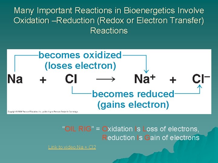 Many Important Reactions in Bioenergetics Involve Oxidation –Reduction (Redox or Electron Transfer) Reactions becomes