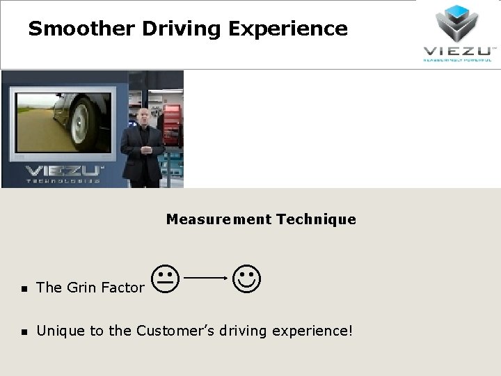 Smoother Driving Experience http: //www. viezu. com/vie zu-tuning-process-video Measurement Technique The Grin Factor Unique