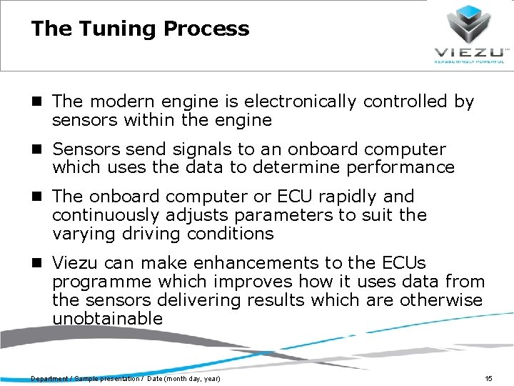 The Tuning Process The modern engine is electronically controlled by sensors within the engine