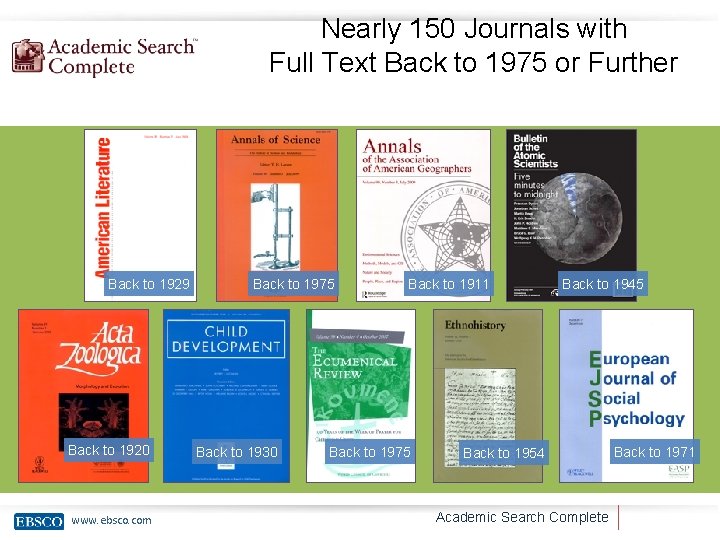 Nearly 150 Journals with Full Text Back to 1975 or Further Back to 1929