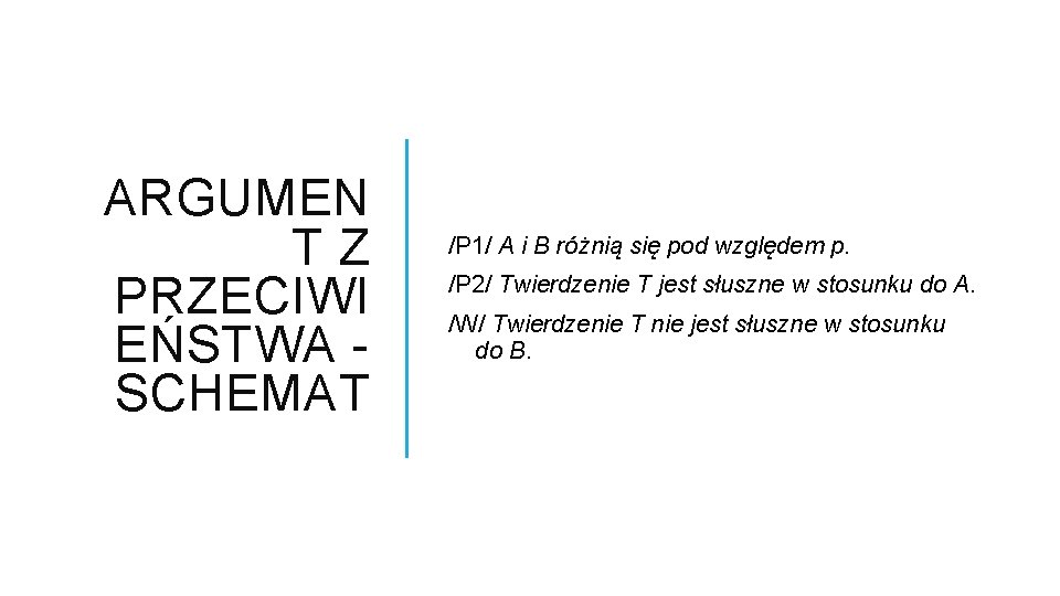 ARGUMEN TZ PRZECIWI EŃSTWA SCHEMAT /P 1/ A i B różnią się pod względem