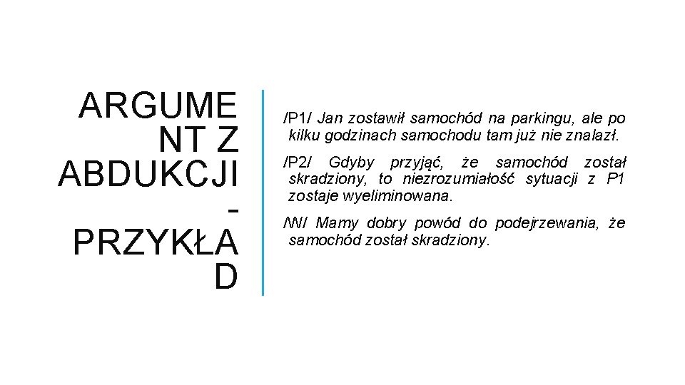 ARGUME NT Z ABDUKCJI PRZYKŁA D /P 1/ Jan zostawił samochód na parkingu, ale