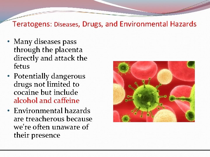 Teratogens: Diseases, Drugs, and Environmental Hazards • Many diseases pass through the placenta directly